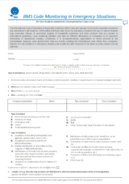 Fomr for Monitoring Breastmilk Substitution in Emergencies Arabic | IYCF