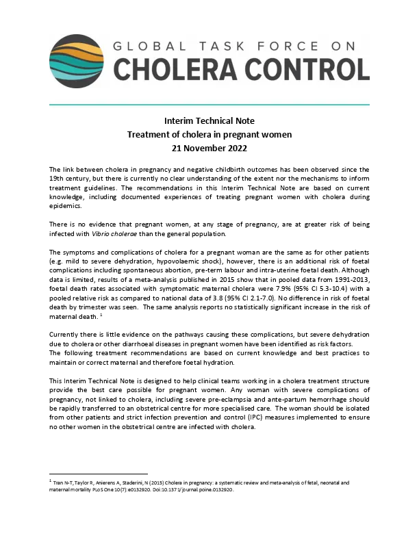 Gtfcc GTFCC Interim Technical Note Treatment of Cholera in Pregnant Women | IYCF